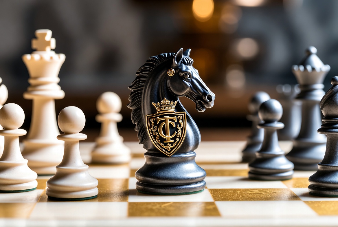 Chess board with The Thoroughbred Code crest